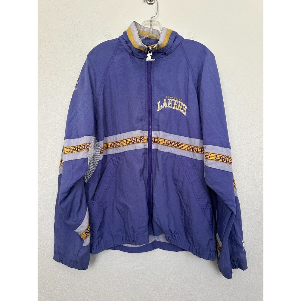 VTG Lakers 90s Starter Jacket Windbreaker Zip Yellow Purple White Adult Large